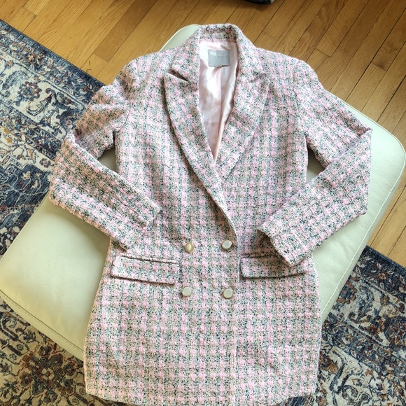 ASOS Jackets & Blazers - ASOS pink/grey plaid double-breasted blazer